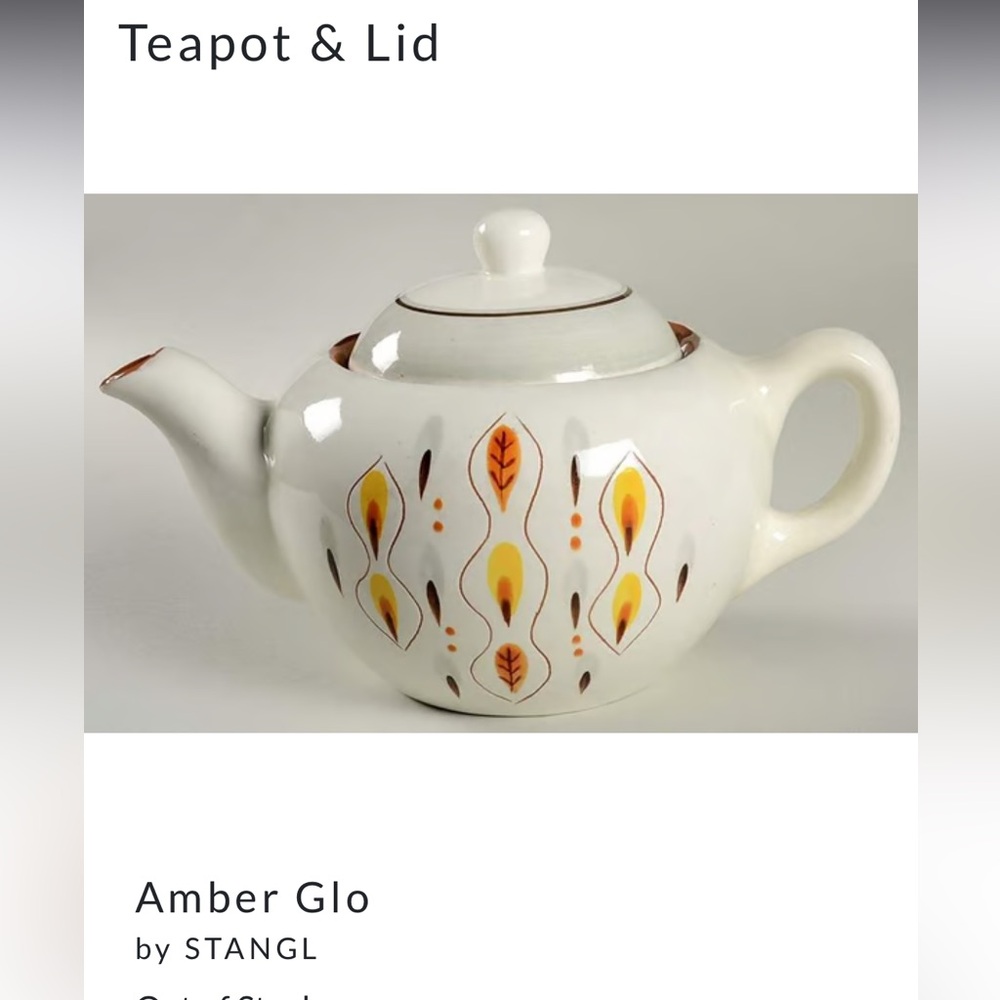 Stangl Pottery Amber Glo Ceramic Teapot with Artistic Design